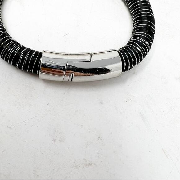 SATYA Black Medal Bangle with Silver Tone Magnetic Closure - Picture 5 of 5
